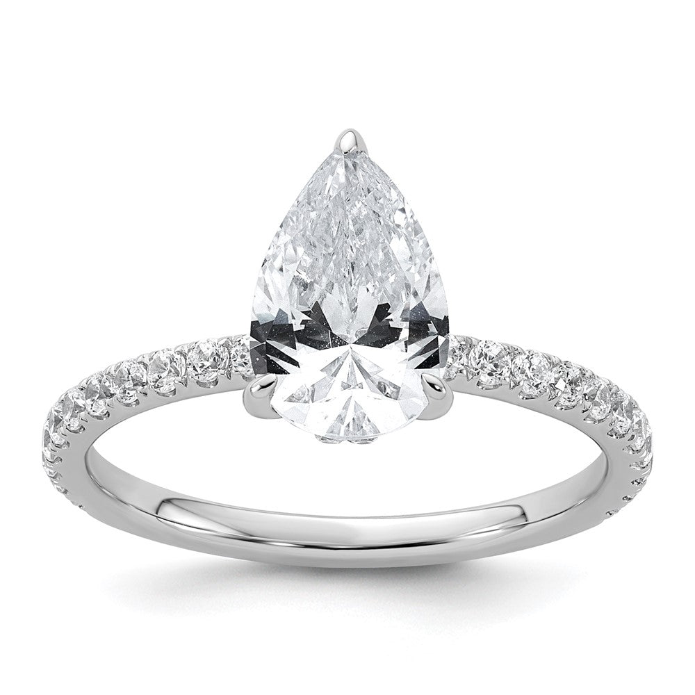 14kw 2ct Cert Lab Grown Diamond VS/SI+ G+ Pear Comp Solitaire Eng Ring