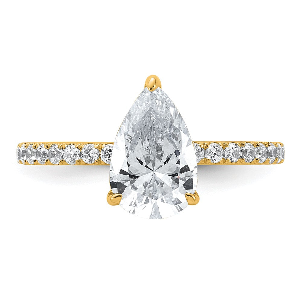14k 2ct Cert Lab Grown Diamond VS+ F+ Pear Comp Solitaire Eng Ring