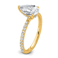 14k 2ct Cert Lab Grown Diamond VS+ F+ Pear Comp Solitaire Eng Ring