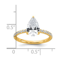 14k 2ct Cert Lab Grown Diamond VS+ F+ Pear Comp Solitaire Eng Ring
