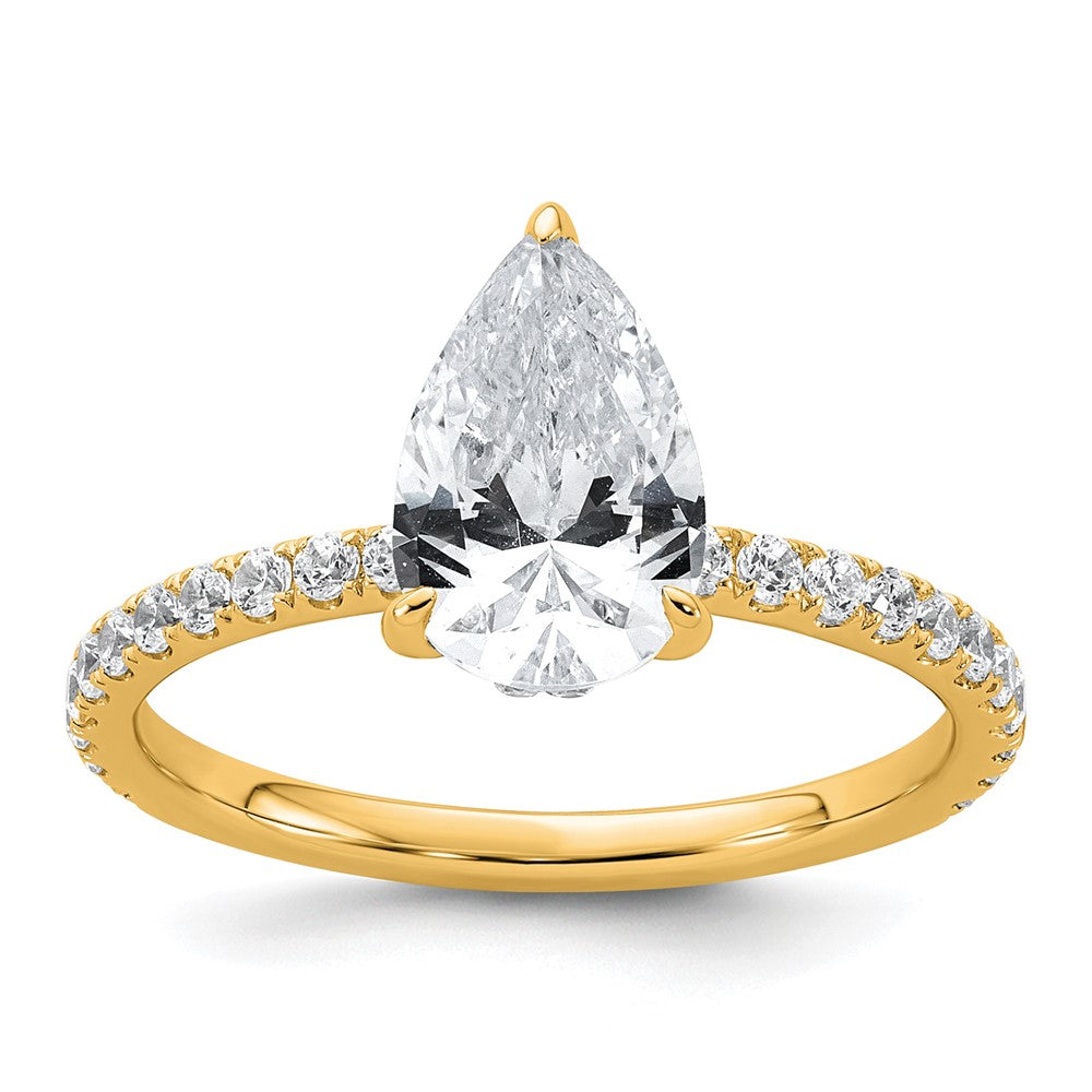 14k 2ct Cert Lab Grown Diamond VS+ F+ Pear Comp Solitaire Eng Ring