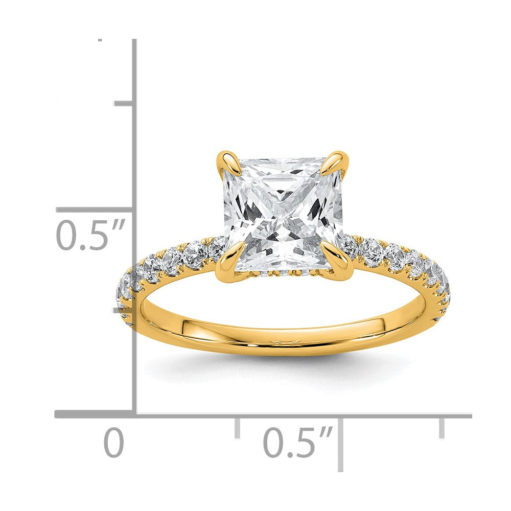 14k 2 1/2ct Cert Lab Grown Dia VS/SI+ G+ Princess Comp Solitaire Eng Ring