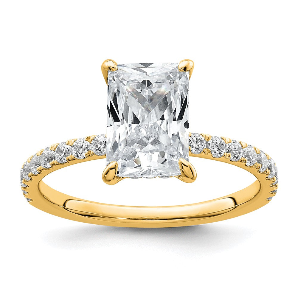 14k 2 3/8ct Cert Lab Grown Dia VS+ F+ Radiant Comp w/Flair Eng Ring