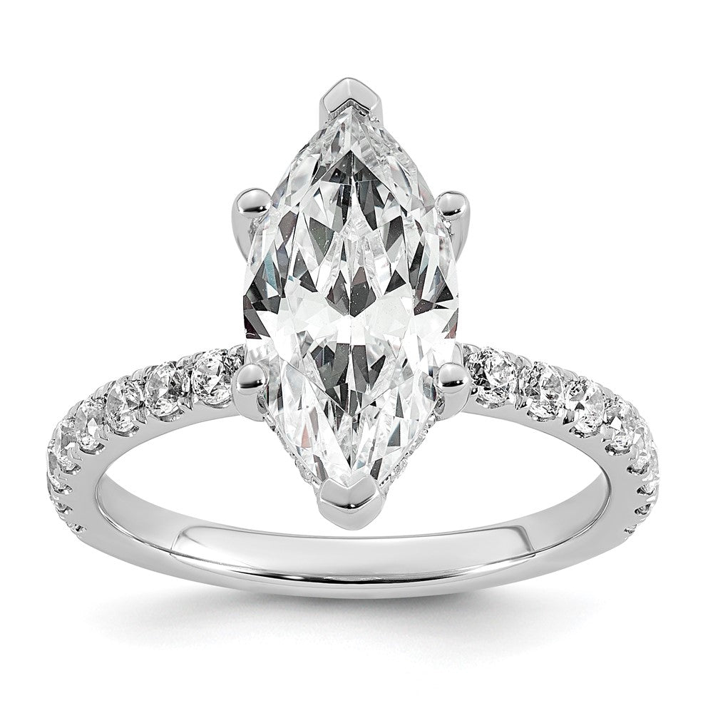 14kw 3 1/2ct Cert Lab Grown Dia VS/SI+ G+ Marquise Comp w/ Flair Eng Ring