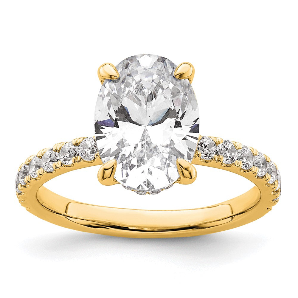 14k 3 1/2ct Cert Lab Grown Diamond VS+ F+ Oval Comp Solitaire Eng Ring