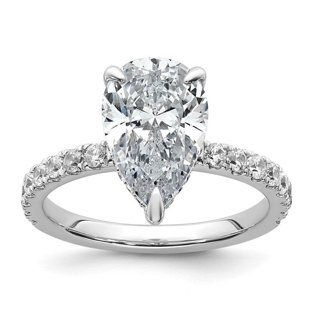 14kw 3 1/2ct Cert Lab Grown Diamond VS/SI+ G+ Pear Comp Solitaire Eng Ring