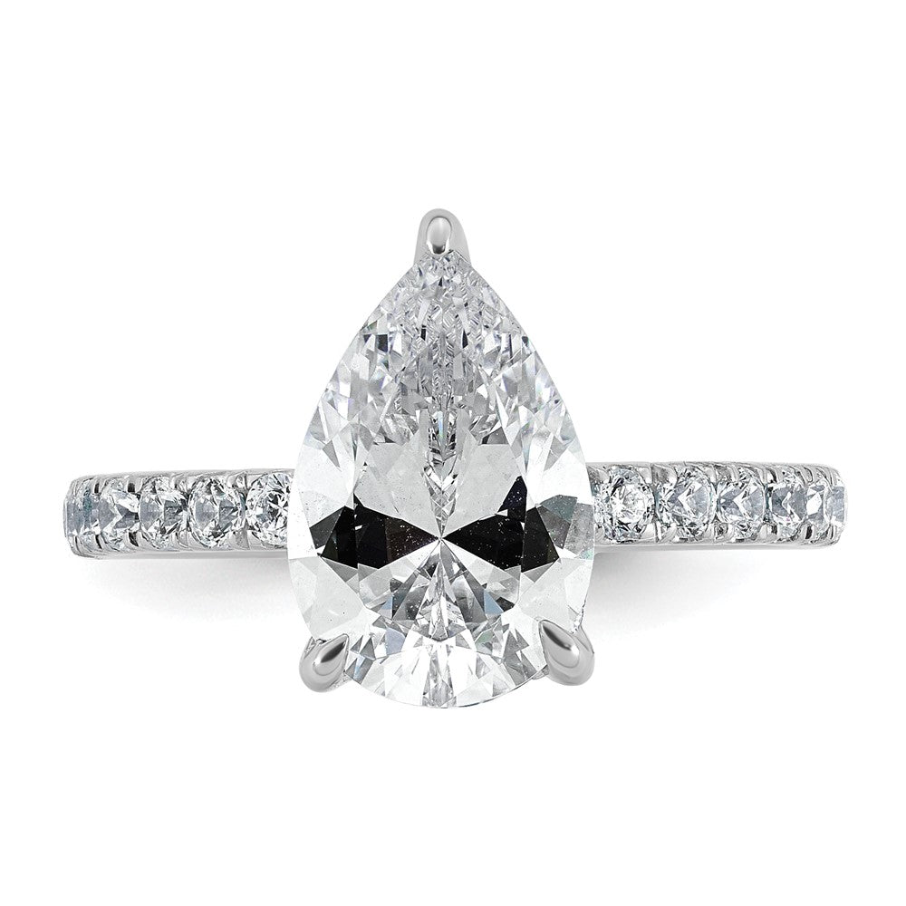 14kw 3 1/2ct Cert Lab Grown Diamond VS+ F+ Pear Comp Solitaire Eng Ring