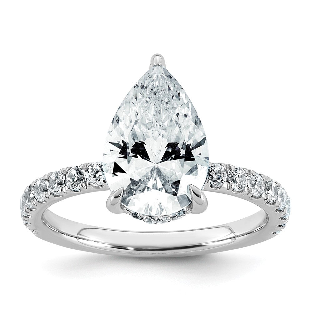 14kw 3 1/2ct Cert Lab Grown Diamond VS/SI+ G+ Pear Comp Solitaire Eng Ring