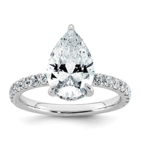 14kw 3 1/2ct Cert Lab Grown Diamond VS/SI+ G+ Pear Comp Solitaire Eng Ring