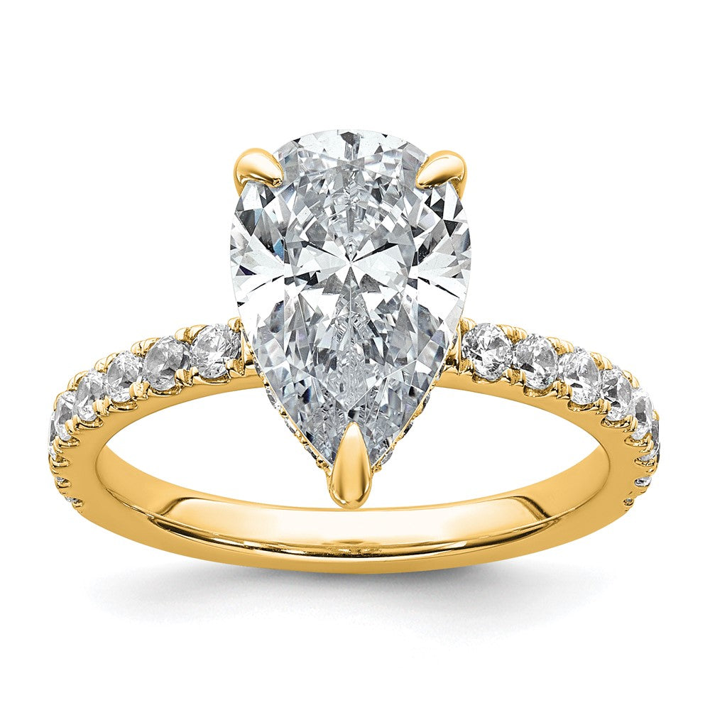14k 3 1/2ct Cert Lab Grown Diamond VS/SI+ G+ Pear Comp Solitaire Eng Ring