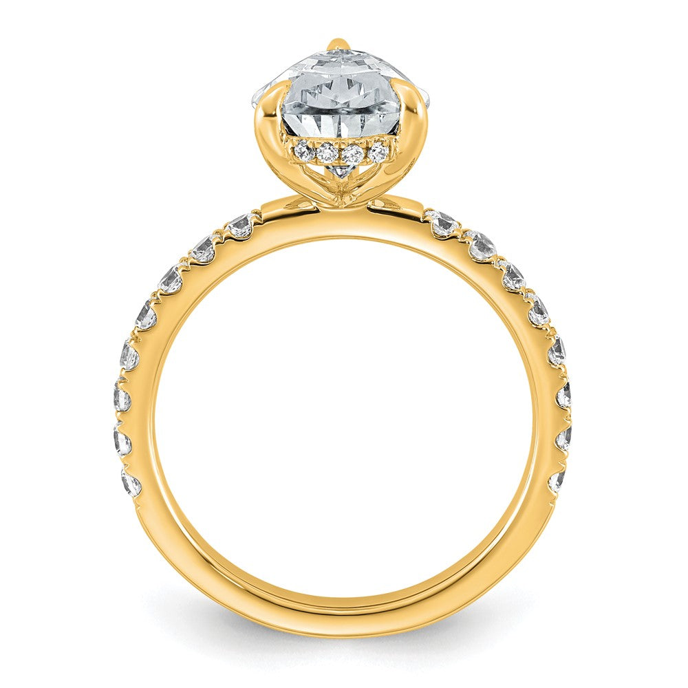 14k 3 1/2ct Cert Lab Grown Diamond VS/SI+ G+ Pear Comp Solitaire Eng Ring