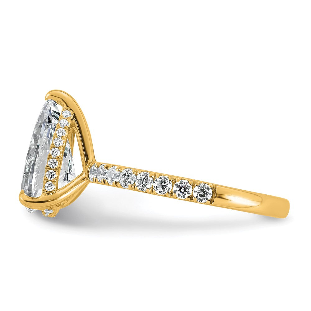 14k 3 1/2ct Cert Lab Grown Diamond VS+ F+ Pear Comp Solitaire Eng Ring