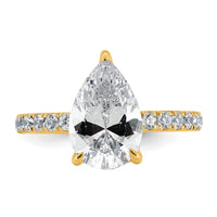 14k 3 1/2ct Cert Lab Grown Diamond VS+ F+ Pear Comp Solitaire Eng Ring
