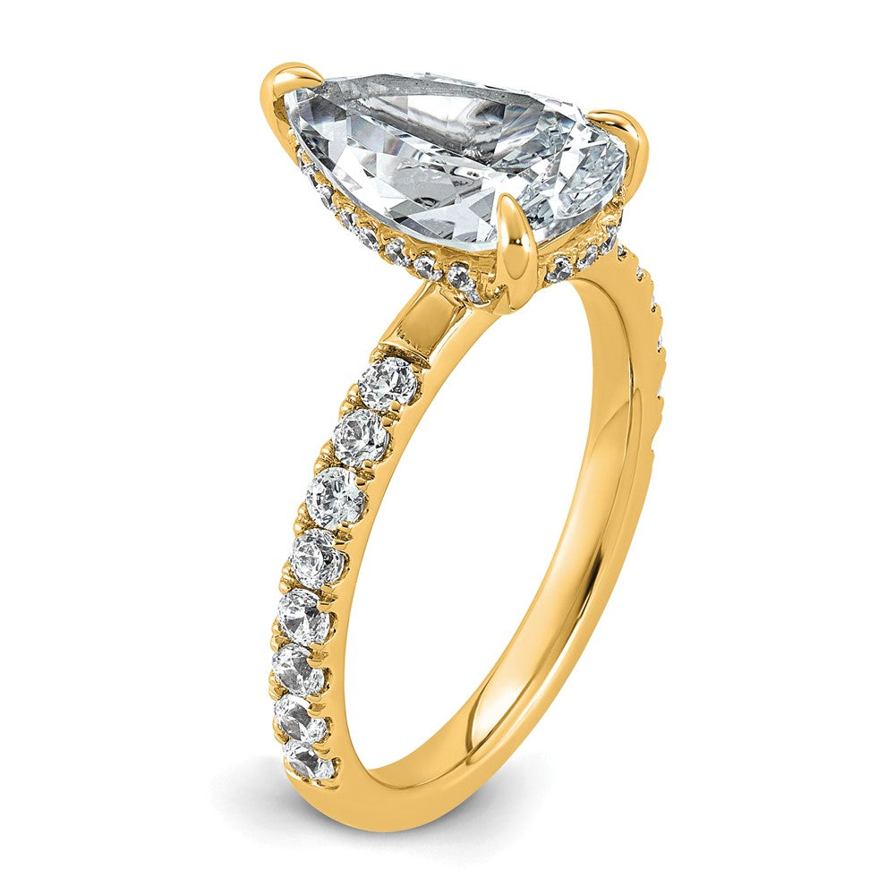 14k 3 1/2ct Cert Lab Grown Diamond VS/SI+ G+ Pear Comp Solitaire Eng Ring