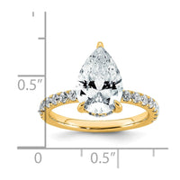 14k 3 1/2ct Cert Lab Grown Diamond VS+ F+ Pear Comp Solitaire Eng Ring