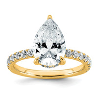 14k 3 1/2ct Cert Lab Grown Diamond VS+ F+ Pear Comp Solitaire Eng Ring