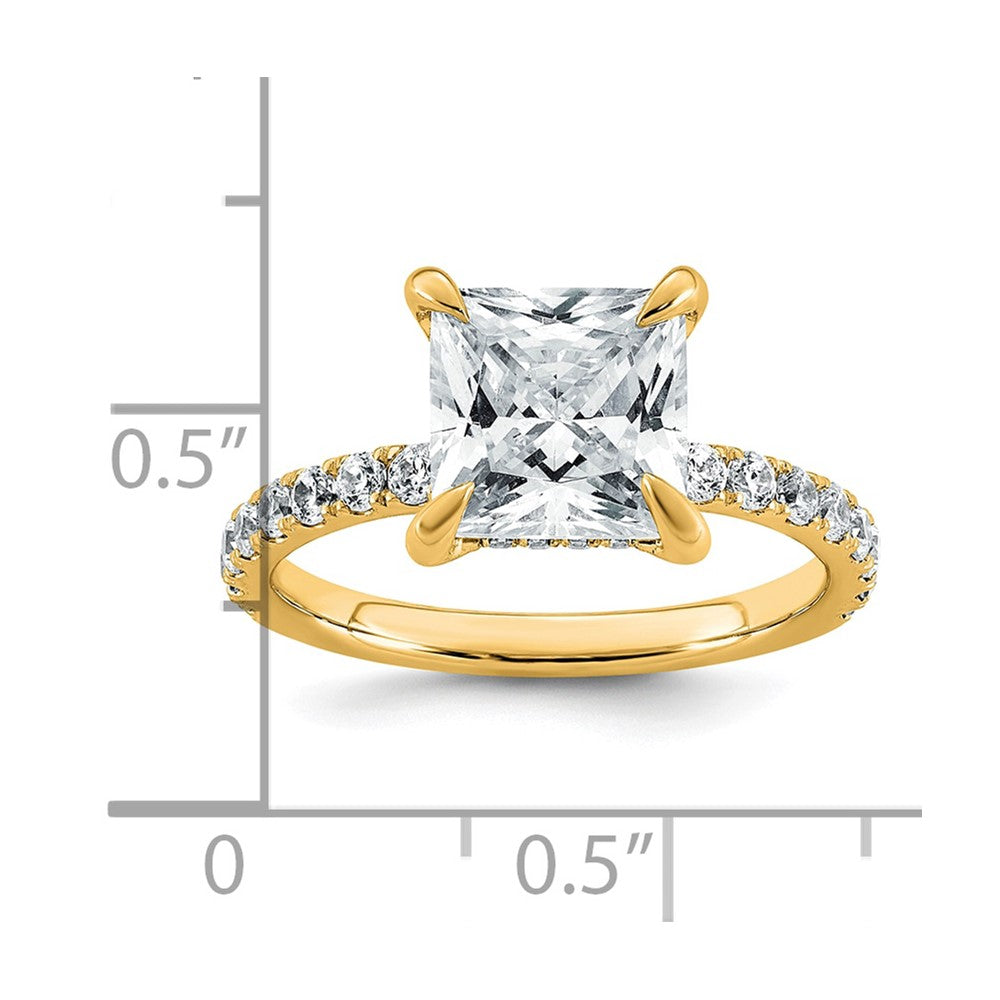 14k 3 1/2ct Cert Lab Grown Diamond VS+ F+ Princess Comp Solitaire Eng Ring