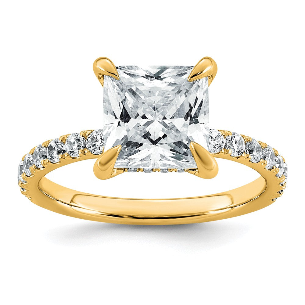 14k 3 1/2ct Cert Lab Grown Diamond VS+ F+ Princess Comp Solitaire Eng Ring