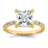 14k 3 1/2ct Cert Lab Grown Diamond VS+ F+ Princess Comp Solitaire Eng Ring