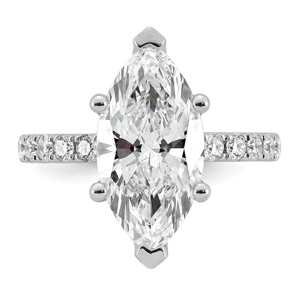 14kw 4 5/8ct Cert Lab Grown Dia VS+ F+ Marquise Comp w/ Flair Eng Ring