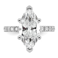 14kw 4 5/8ct Cert Lab Grown Dia VS+ F+ Marquise Comp w/ Flair Eng Ring