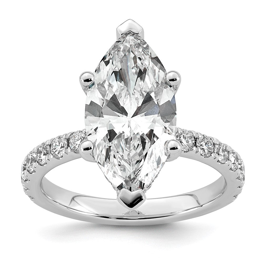 14kw 4 5/8ct Cert Lab Grown Dia VS+ F+ Marquise Comp w/ Flair Eng Ring