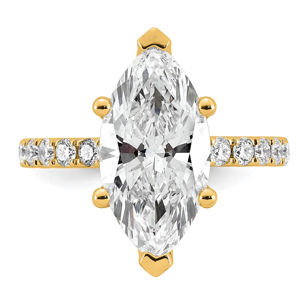 14k 4 5/8ct Cert Lab Grown Dia VS+ F+ Marquise Comp w/ Flair Eng Ring
