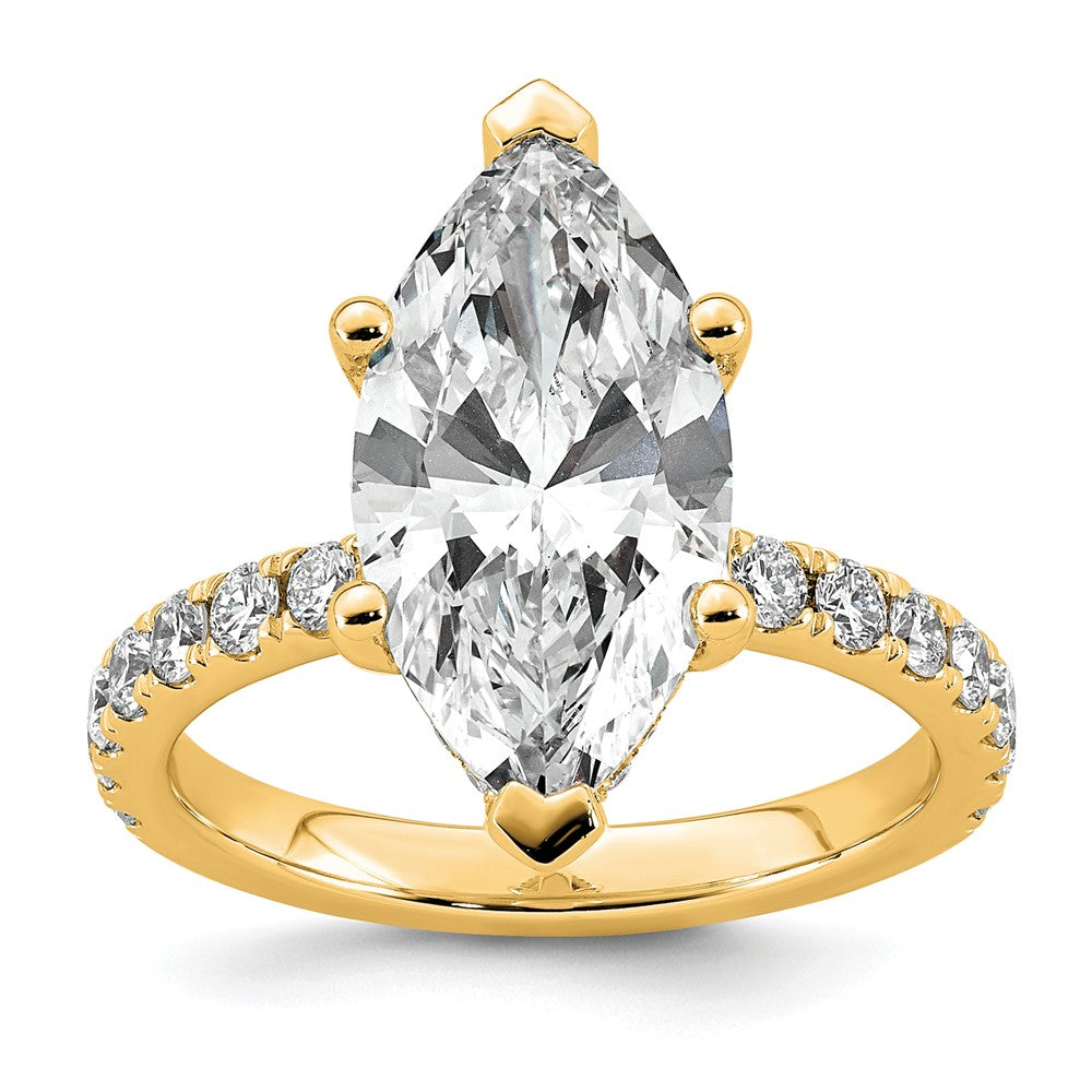 14k 4 5/8ct Cert Lab Grown Dia VS+ F+ Marquise Comp w/ Flair Eng Ring