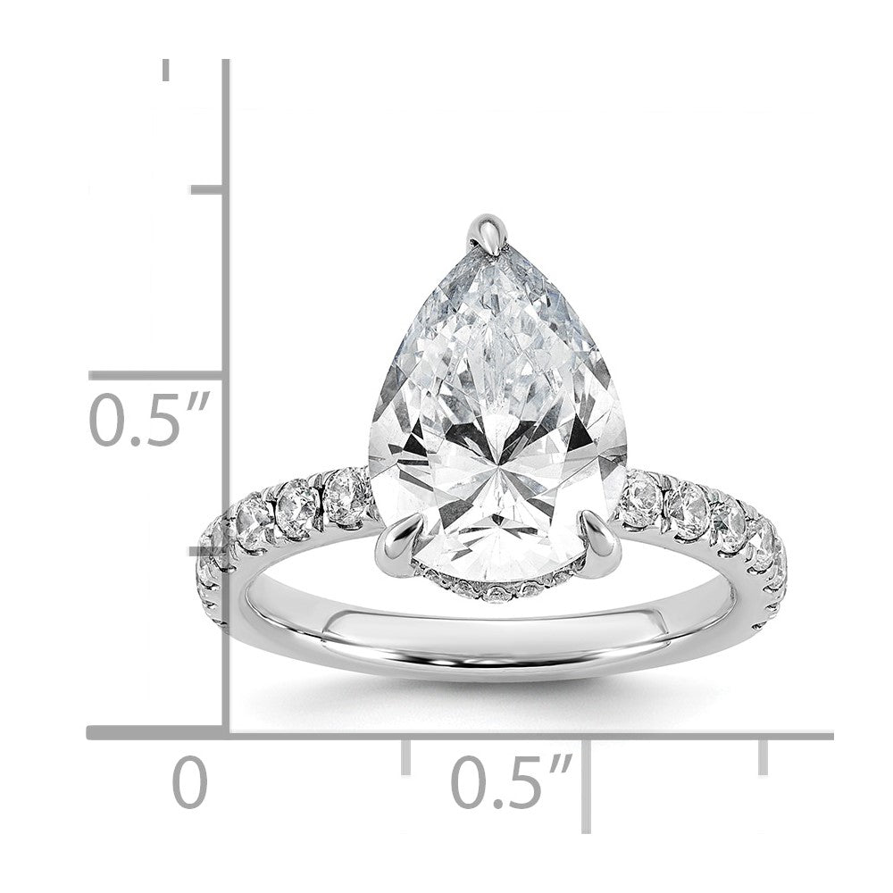 14kw 4 3/4ct Cert Lab Grown Diamond VS+ F+ Pear Comp Solitaire Eng Ring
