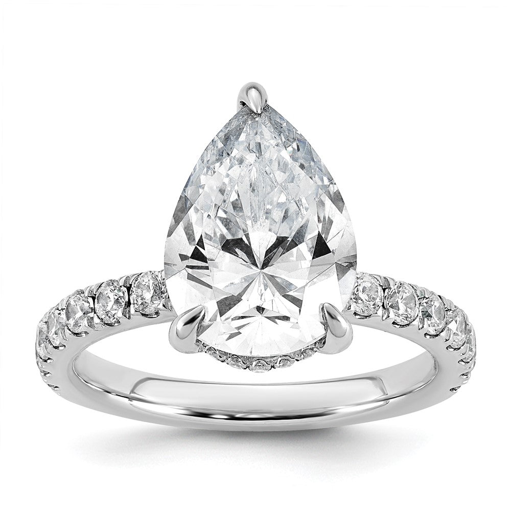14kw 4 3/4ct Cert Lab Grown Diamond VS+ F+ Pear Comp Solitaire Eng Ring