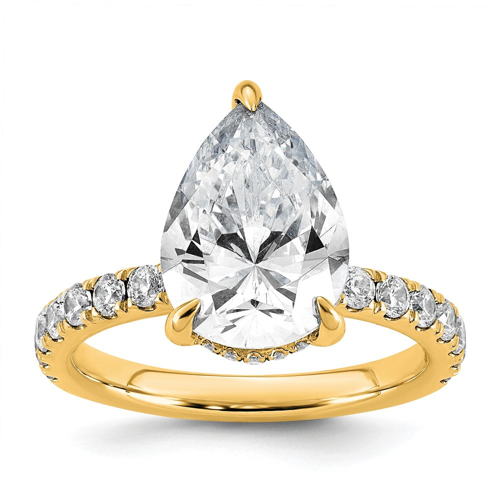 14k 4 3/4ct Cert Lab Grown Diamond VS+ F+ Pear Comp Solitaire Eng Ring