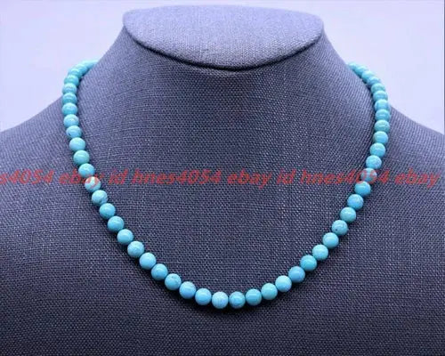Sky Blue 6mm Round Genuine Turquoise Beaded Gemstone Necklace ABC Jewelery