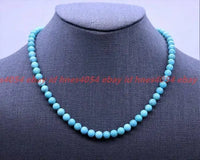Sky Blue 6mm Round Genuine Turquoise Beaded Gemstone Necklace ABC Jewelery