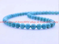 Sky Blue 6mm Round Genuine Turquoise Beaded Gemstone Necklace ABC Jewelery