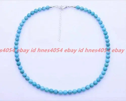 Sky Blue 6mm Round Genuine Turquoise Beaded Gemstone Necklace ABC Jewelery