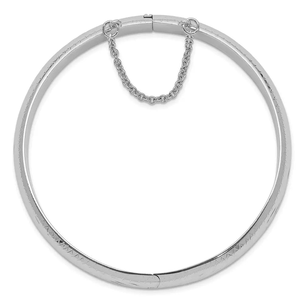 Sterling Silver Rhodium-plated 9.5mm D/C Fancy Hinged Bangle Bracelet