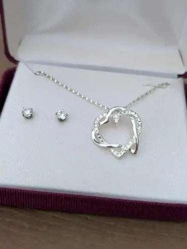 Sterling Silver knot pendant necklace and earrings set - 925 Italy - Gift ABC Jewelery