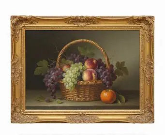 Still Life with Fruit in Basket Original landscape painting depicting a rural scene with trees and wildflowrs Approx. 16" x 18"