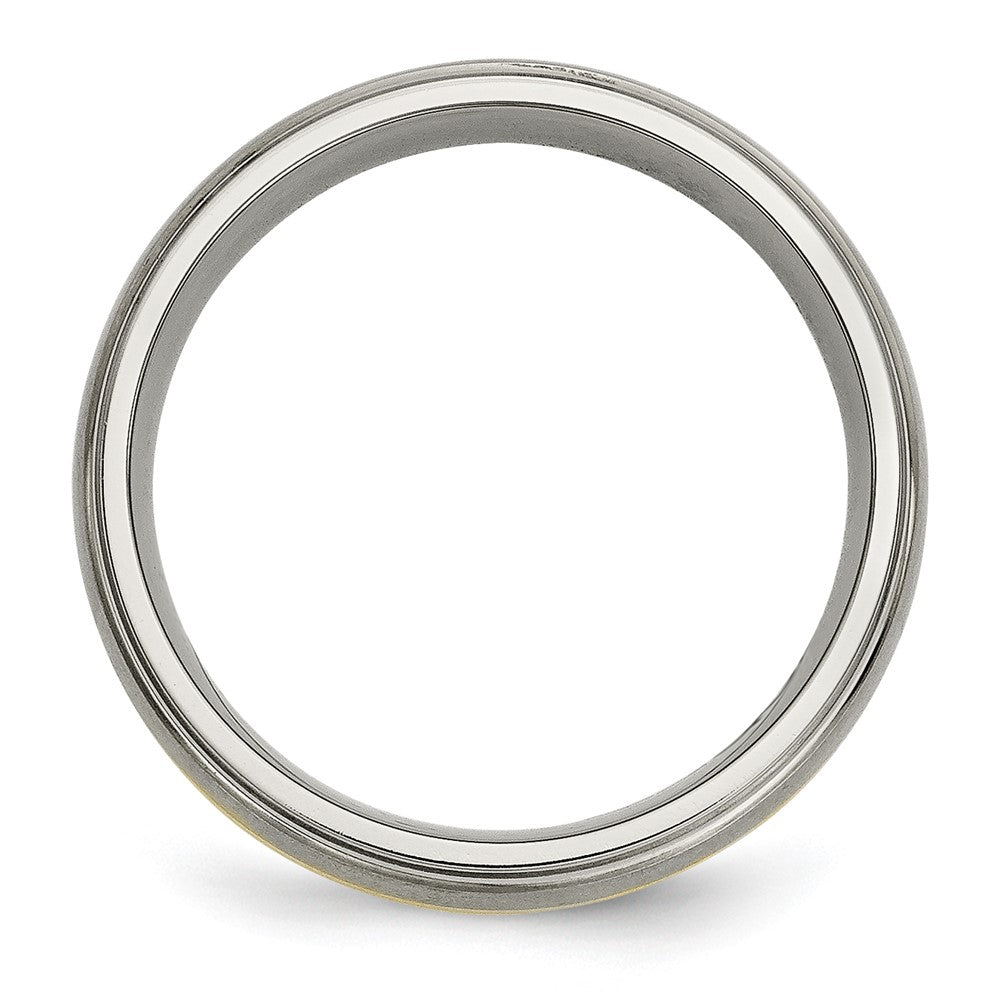 Titanium Brushed Center w/14k Yellow Inlay 6mm Ridged Edge Band