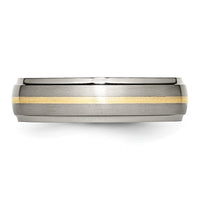 Titanium Brushed Center w/14k Yellow Inlay 6mm Ridged Edge Band