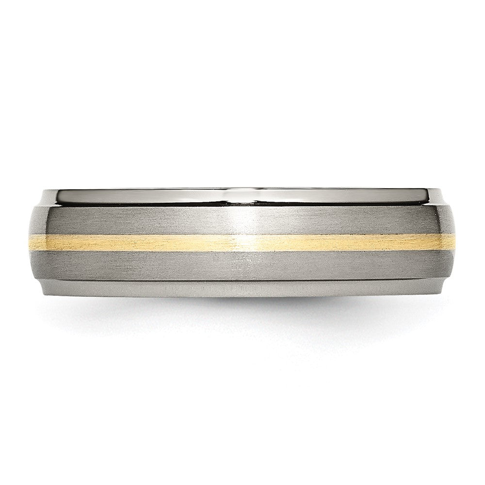 Titanium Brushed Center w/14k Yellow Inlay 6mm Ridged Edge Band