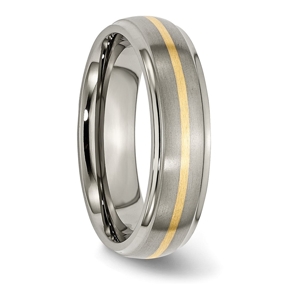 Titanium Brushed Center w/14k Yellow Inlay 6mm Ridged Edge Band