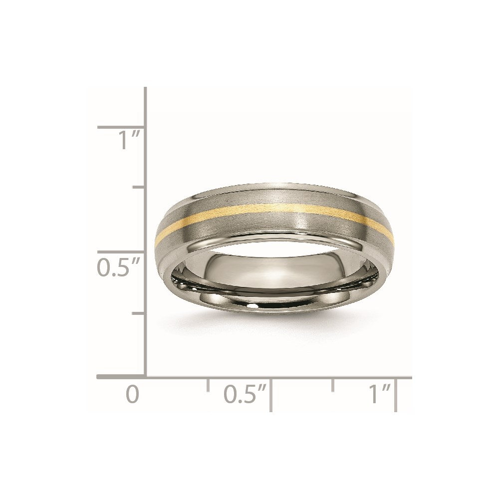 Titanium Brushed Center w/14k Yellow Inlay 6mm Ridged Edge Band