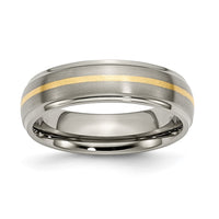 Titanium Brushed Center w/14k Yellow Inlay 6mm Ridged Edge Band