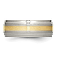 Titanium Brushed Center w/14k Yellow Inlay 8mm Ridged Edge Band