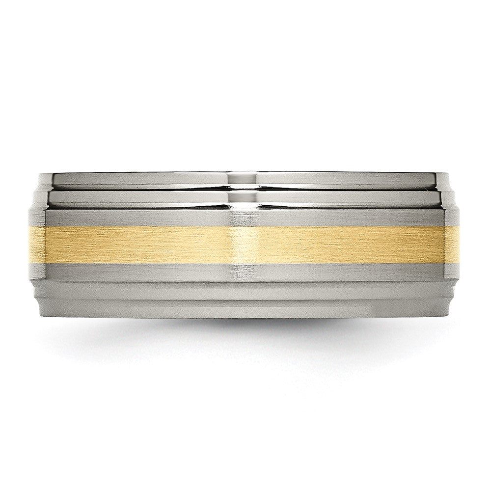 Titanium Brushed Center w/14k Yellow Inlay 8mm Ridged Edge Band