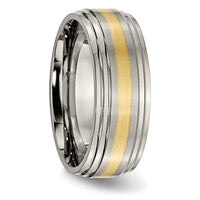Titanium Brushed Center w/14k Yellow Inlay 8mm Ridged Edge Band