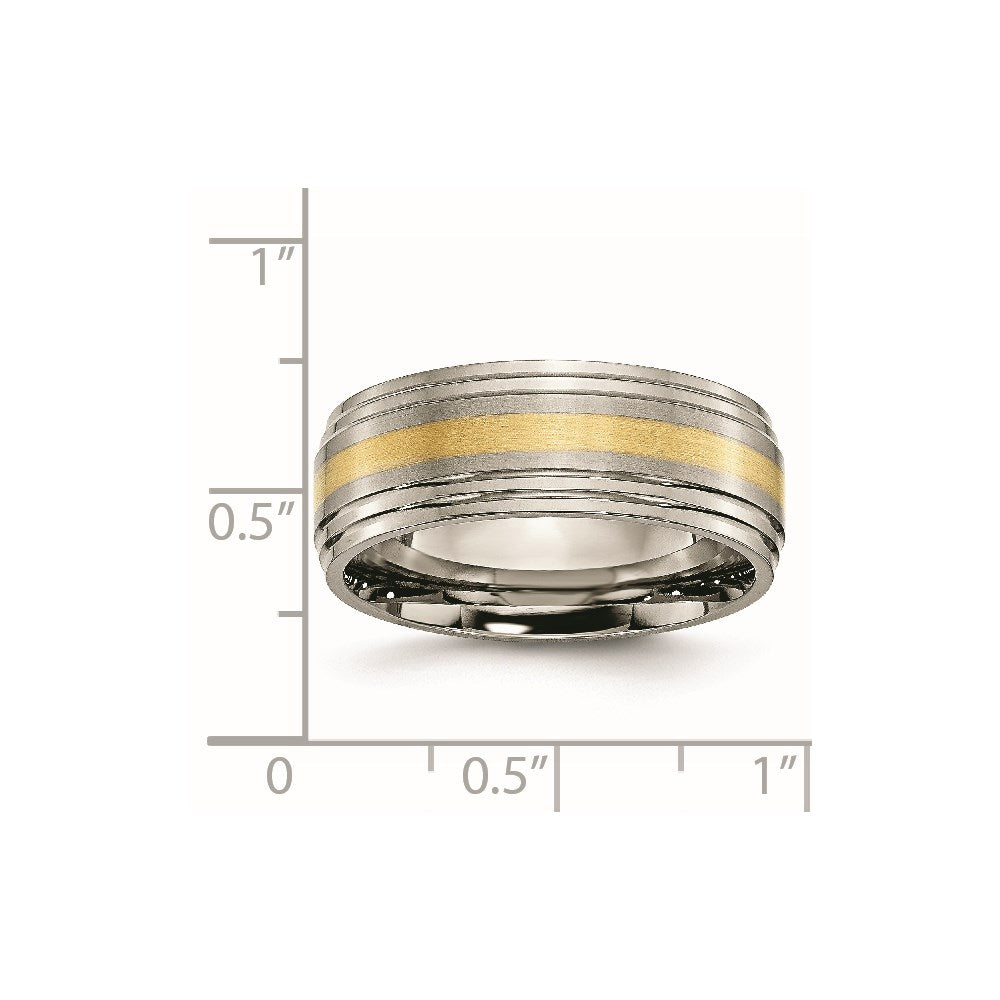 Titanium Brushed Center w/14k Yellow Inlay 8mm Ridged Edge Band