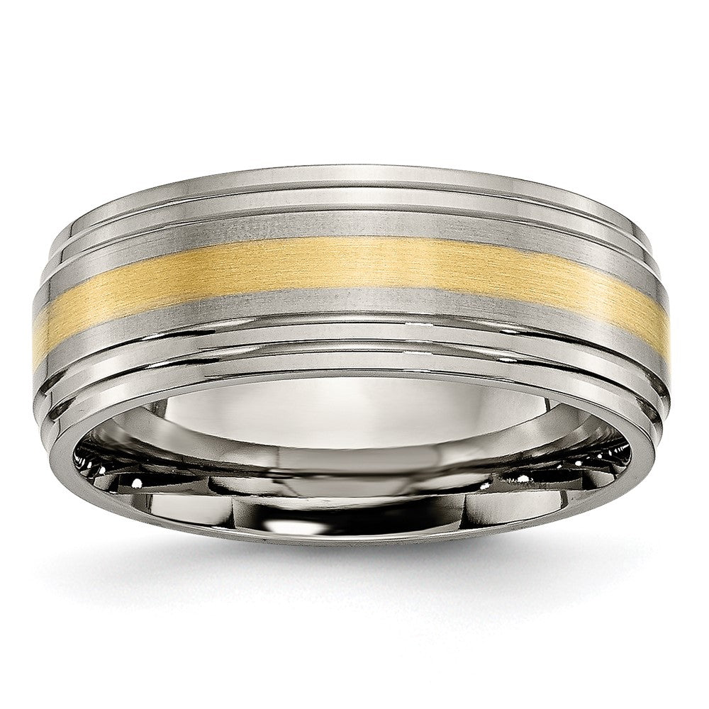 Titanium Brushed Center w/14k Yellow Inlay 8mm Ridged Edge Band