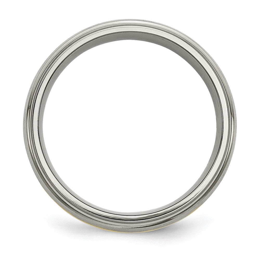 Titanium Brushed Center w/14k Yellow Inlay 8mm Ridged Edge Band